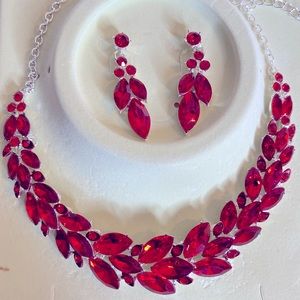 Red fashion necklace and earring ensemble